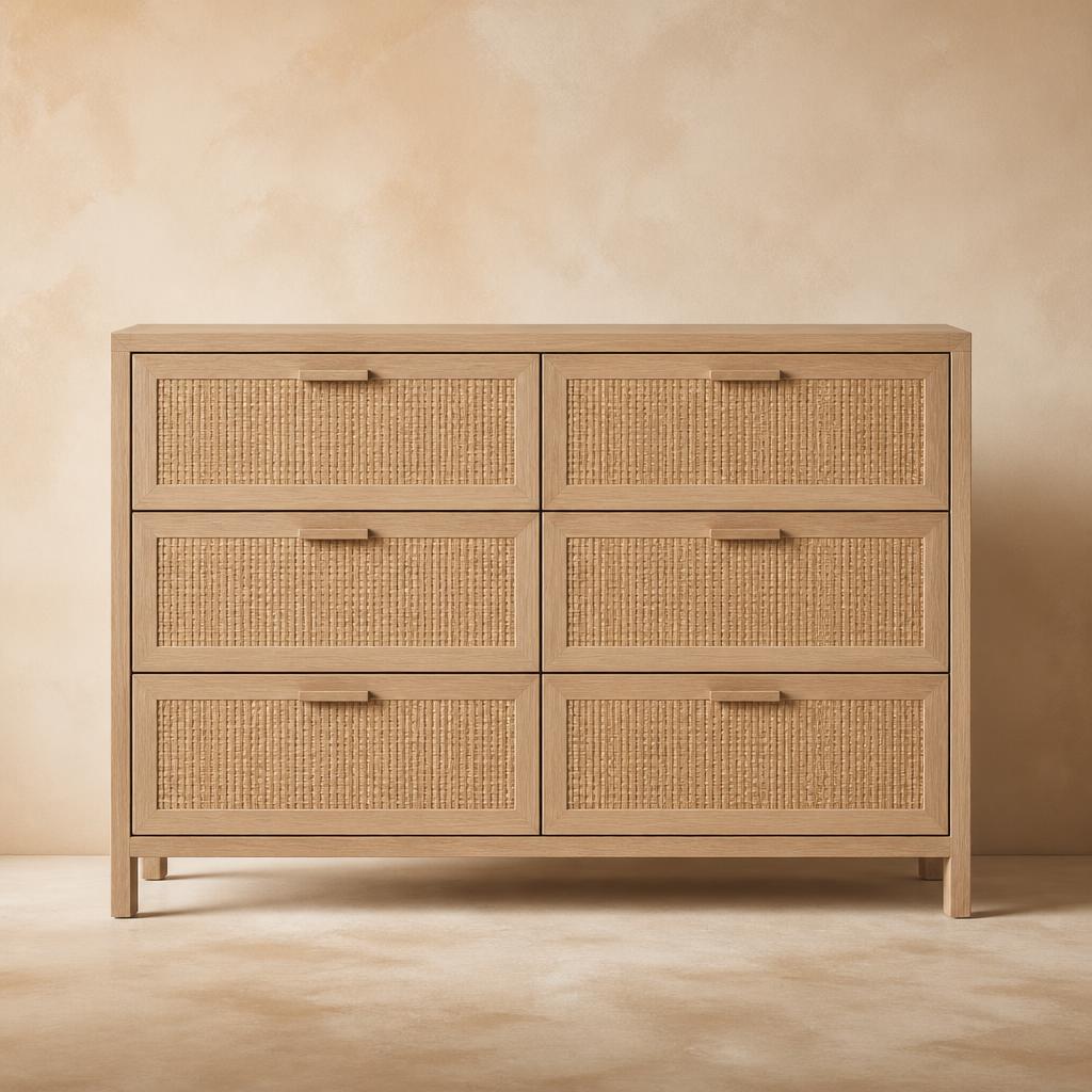 Sierra Six-Drawer Rattan Dresser